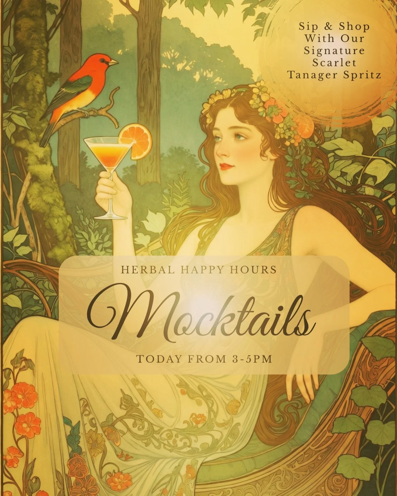 ✨🌿 Fly into flavor paradise! Join us for Herbal
Happy Hours Sip &amp; Shop TODAY from 3-5pm at Natura Realms, where we&rsquo;re serving up the Scarlet Tanager Spritz - a zesty blood orange mocktail with strawberry basil vibes that&rsquo;ll have you 