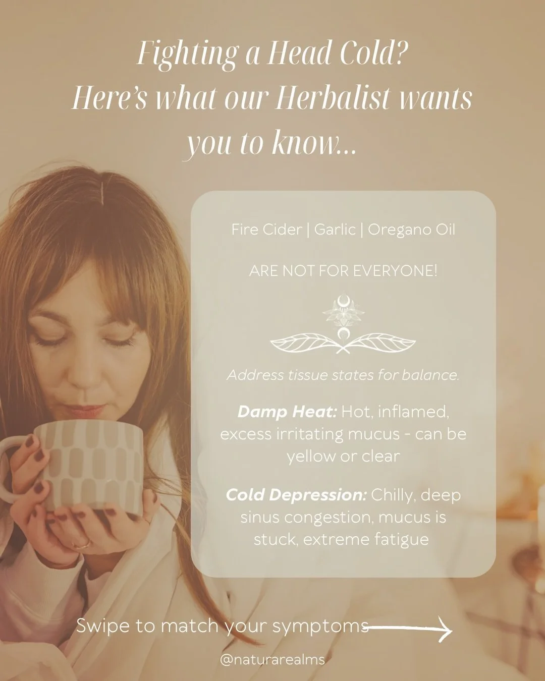 🌿 Hey Natura Realms community! Nancy, Natura&rsquo;s in-house Herbalist here -  let&rsquo;s talk head colds&mdash;not all are created equal, and remedies like fire cider or oregano oil? They&rsquo;re powerful, but not for every tissue state. Swipe t