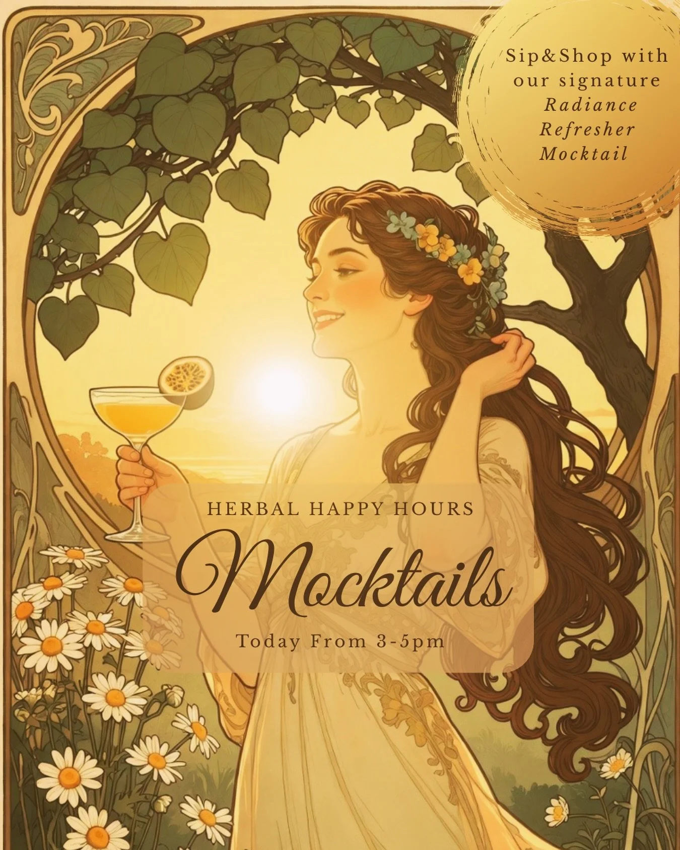 Radiance Refresher ✨

A golden, sunlit sip crafted to soften the edges of your day.

Today&rsquo;s Herbal Happy Hour feature blends vibrant passionfruit + fresh lemonade with a calming infusion of chamomile &amp; linden&mdash;finished with a delicate