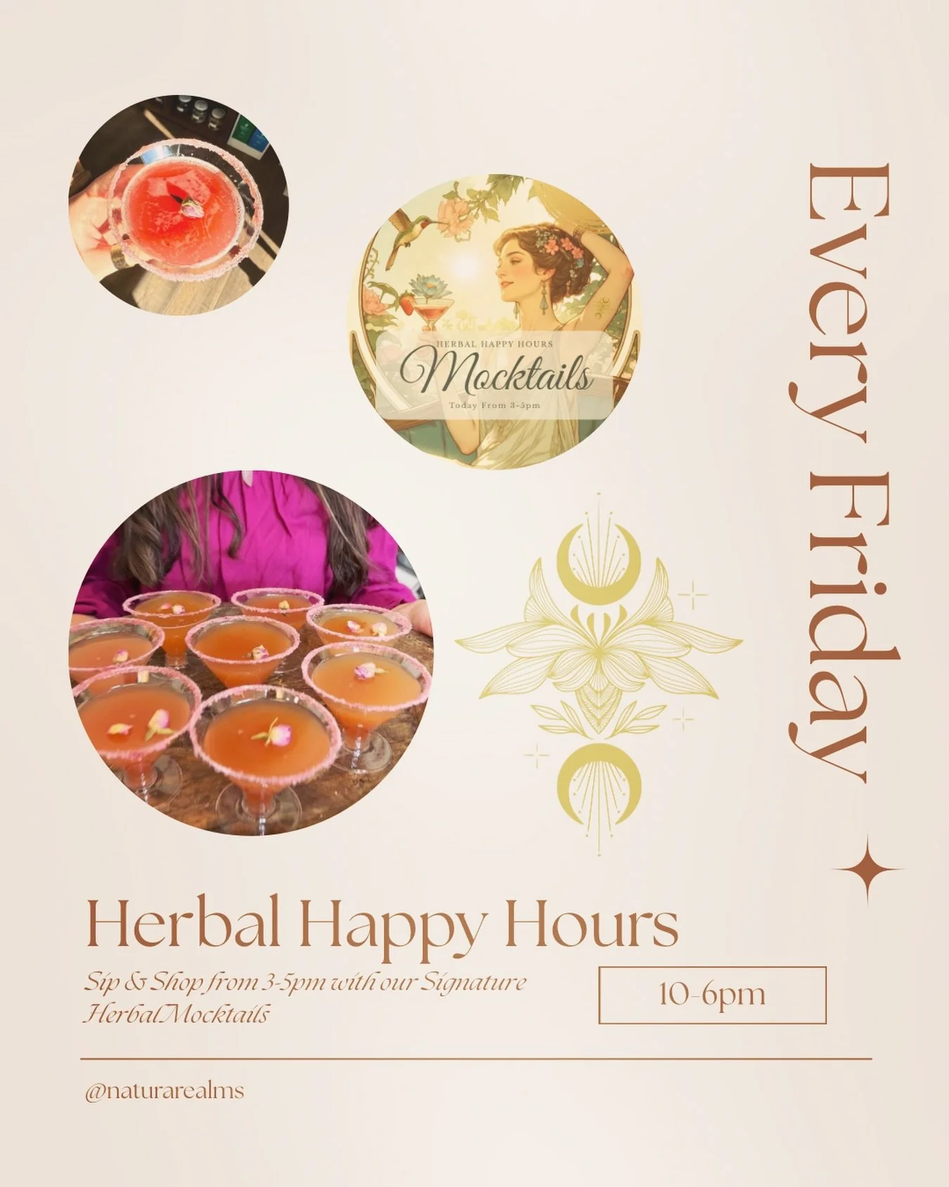 Fridays at Natura ✨
A ritual to sip, soften, and savor.

Join us today for our weekly Sip &amp; Shop from 3&ndash;5pm and experience this week&rsquo;s featured mocktail: the Soul Soother Spritz&mdash;a calming, floral blend designed to help you unwin