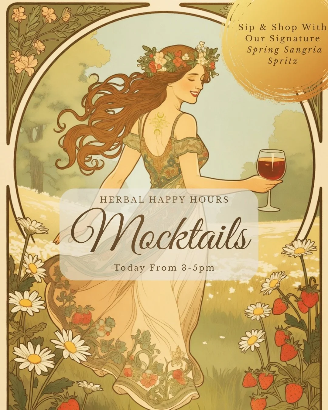 ✨ Today&rsquo;s Herbal Happy Hours Mocktail: Spring Sangria Spritz ✨

A sparkling blend of citrus, peach, strawberry, chamomile, and shimmering sangria magic &mdash; crafted to capture the feeling of spring in a glass. 🌸🍓🍊

We&rsquo;re mixing Wood