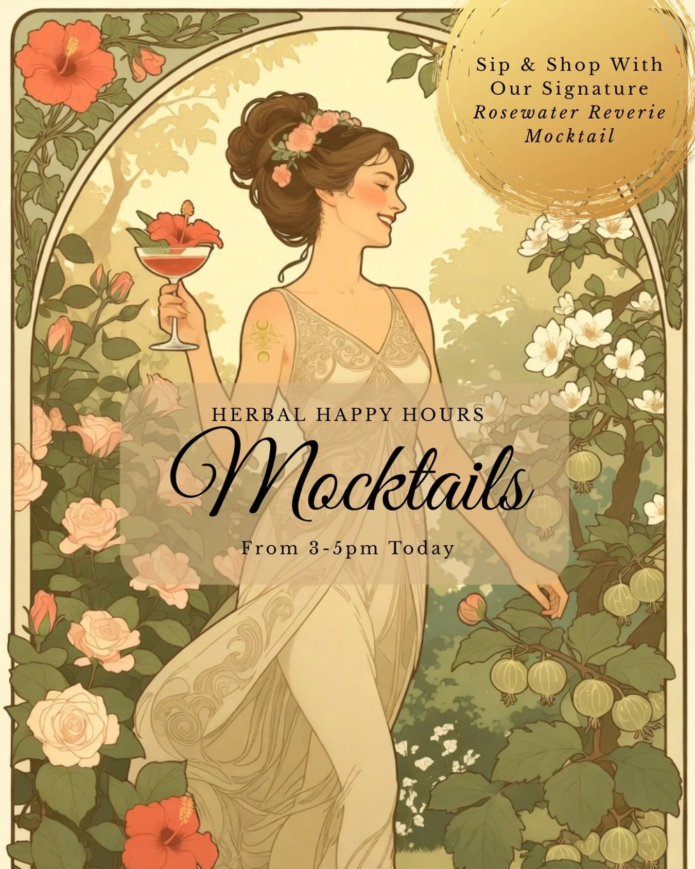 🌹 Today&rsquo;s Herbal Happy Hour Feature: Rosewater Reverie 🌹

Join us today from 3&ndash;5 PM for a complimentary tasting of our newest botanical mocktail.

Rosewater Reverie is a refreshing blend of hibiscus and Damascus rose infusion, lemonade,