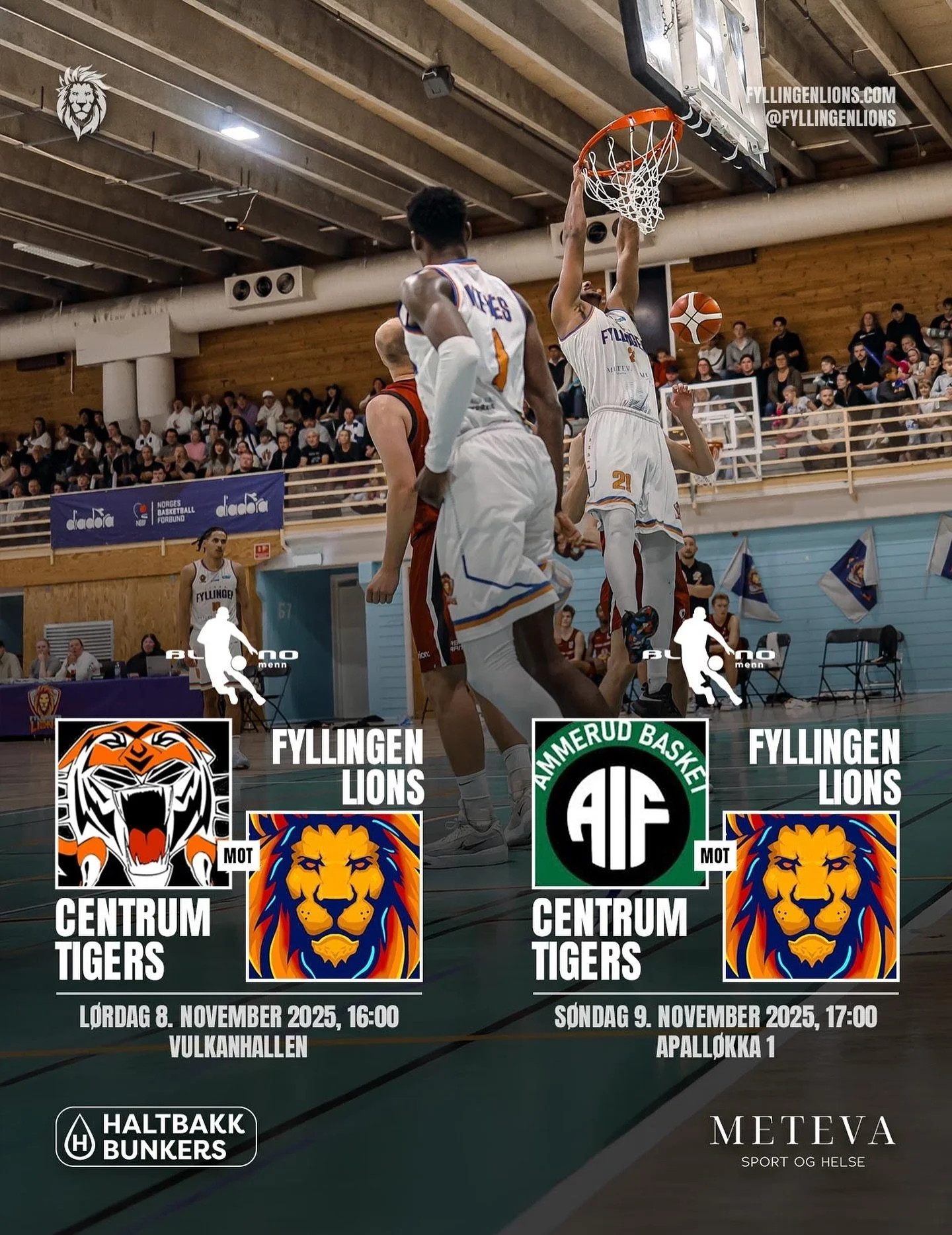To spennende BLNO-kamper st&aring;r for tur n&aring;r Fyllingen Lions tar turen over fjellet i helgen🔥

Kom og st&oslash;tt norsk basket i hallen &ndash; eller f&oslash;lg kampene live p&aring; @mygame 🎥🏀

📅 L&oslash;rdag kl. 16:00
Centrum Tigers