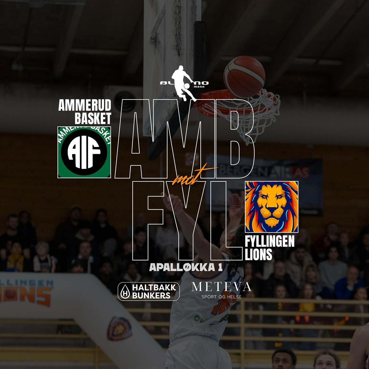 🏀 Fyllingen Lions m&oslash;ter @ammerudbasket s&oslash;ndag kl. 17.00 - kom og st&oslash;tt norsk basket i hallen &ndash; eller f&oslash;lg kampene live p&aring; @mygame 🎥🏀

📅 S&oslash;ndag kl. 17:00
@ammerudbasket vs Fyllingen Lions
📍 Apall&osl