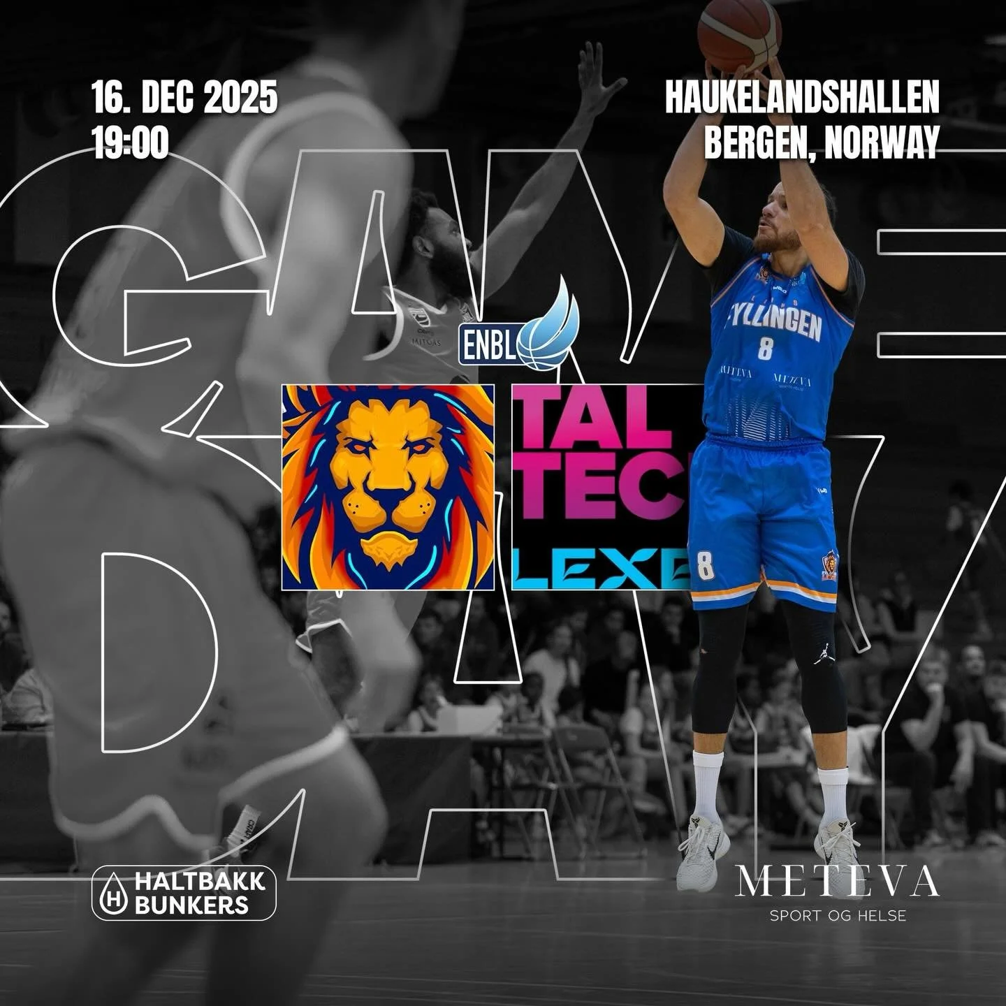 🏀 GAMEDAY &ndash; ENBL | 16. DESEMBER- Basketfest i Haukelandshallen kl. 19.00🔥

Tirsdag er det klart for sesongens tredje hjemmekamp i European North Basketball League:
Fyllingen Lions 🇳🇴 vs @taltechbasketball 🇪🇪

🚪 D&oslash;rene &aring;pner 