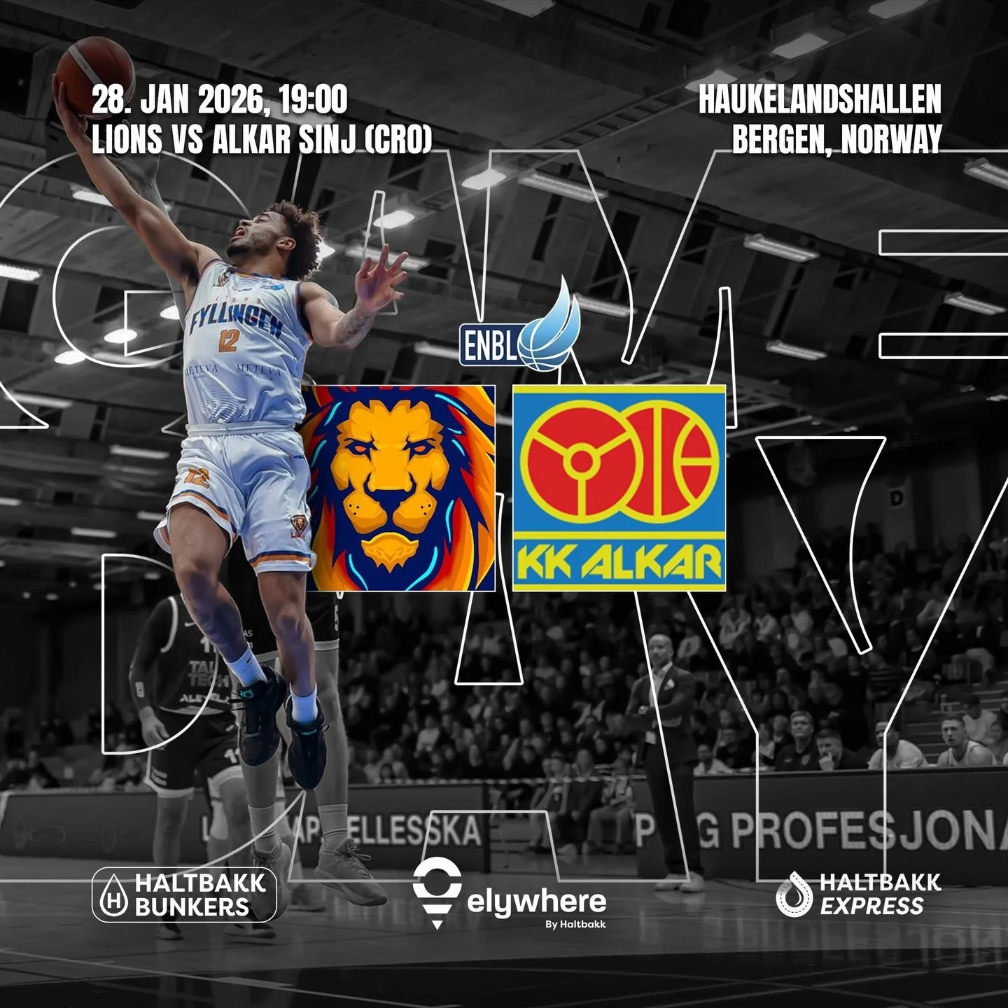 Game day 🏀

 Fyllingen Lions tar imot Alkar Sinj (Kroatia) i European North Basketball League.

🎧 Kingsley s&oslash;rger for stemningen som DJ
🤡 Klovnen Flipp Flopp dukker opp med glitter og stas!
🎤 Erik Han&oslash;y guider deg gjennom kampen som