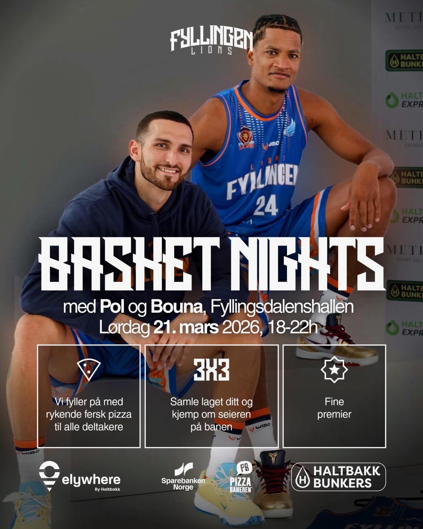 🏀 Velkommen til 3x3 turnering i Fyllingsdalshallen l&oslash;rdag 21. mars kl. 18&ndash;22 🔥 

Ta med laget ditt / vennene dine og bli med p&aring; 3x3-turnering, m&oslash;t Pol og Bouna, og kjemp om seieren p&aring; banen! Arrangementet er &aring;p