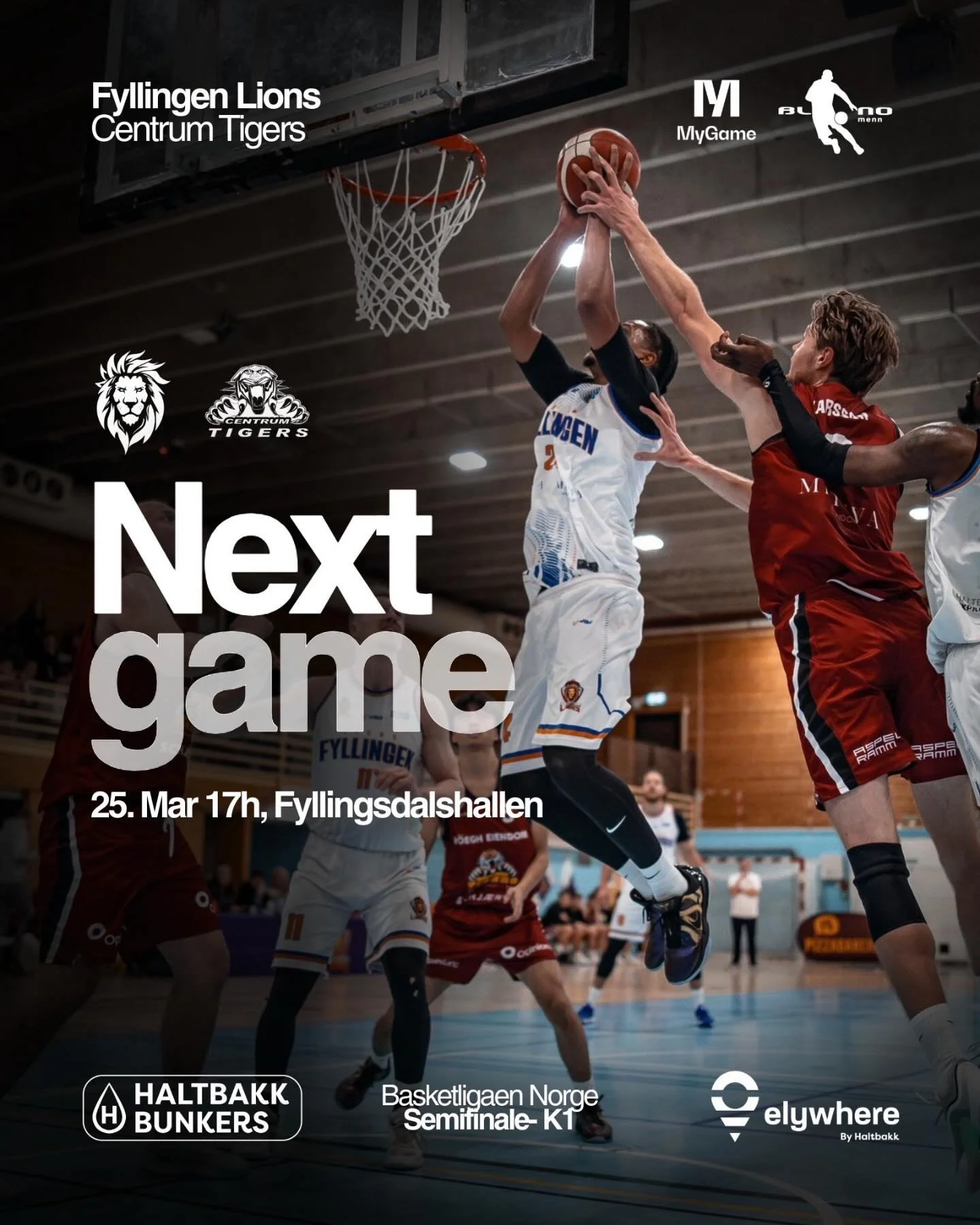 💥 Semifinale i sluttspillet &ndash; Fyllingen Lions m&oslash;ter Centrum Tigers i det som lover &aring; bli en intens og actionfylt kamp onsdag 25. mars kl. 17.00 i Fyllingsdalen idrettshall 💥

Det blir full basketfest med DJ @kingsleyanowi, @klovn