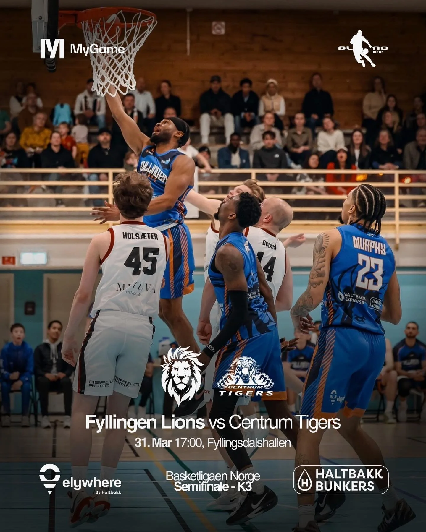 💥 3. Semifinale i sluttspillet &ndash; Fyllingen Lions m&oslash;ter Centrum Tigers tirsdag 31. mars kl. 17.00 i Fyllingsdalen idrettshall 💥

Det blir full basketfest med DJ @kingsleyanowi, Leo og @bergentrickingklubb, p&aring;skeegg til alle barna,