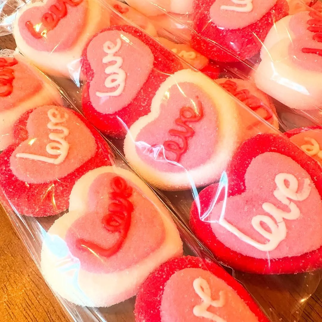 Heart-shaped decorated sugar cookies from Ocean Brew Co bakery