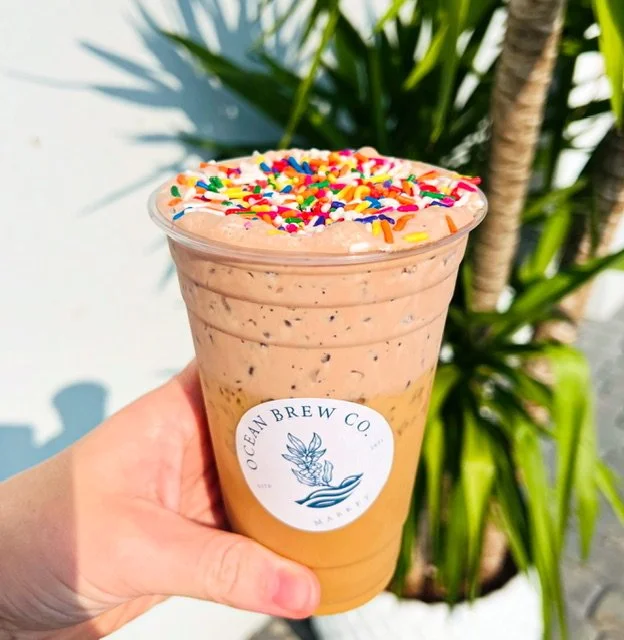 Iced specialty coffee with sprinkles at Ocean Brew Co NJ