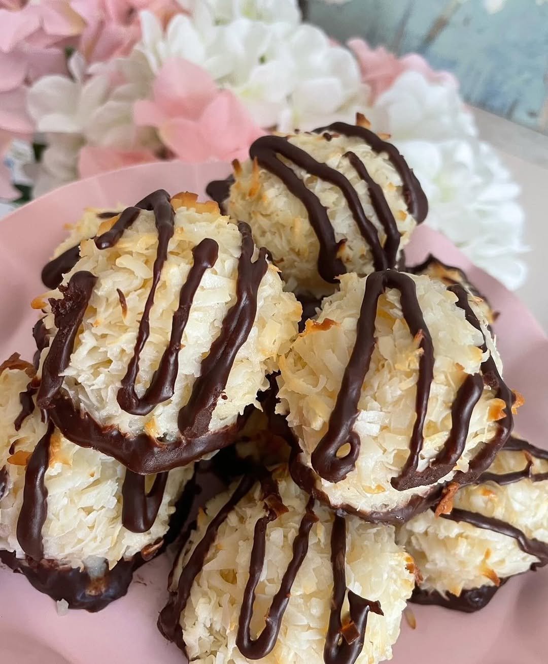 Coconut macaroons drizzled with chocolate at Ocean Brew Co bakery
