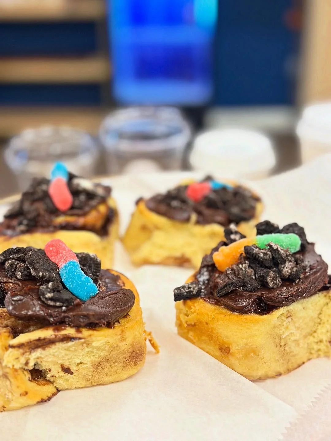 Mini chocolate-topped dessert bites from Ocean Brew Co bakery