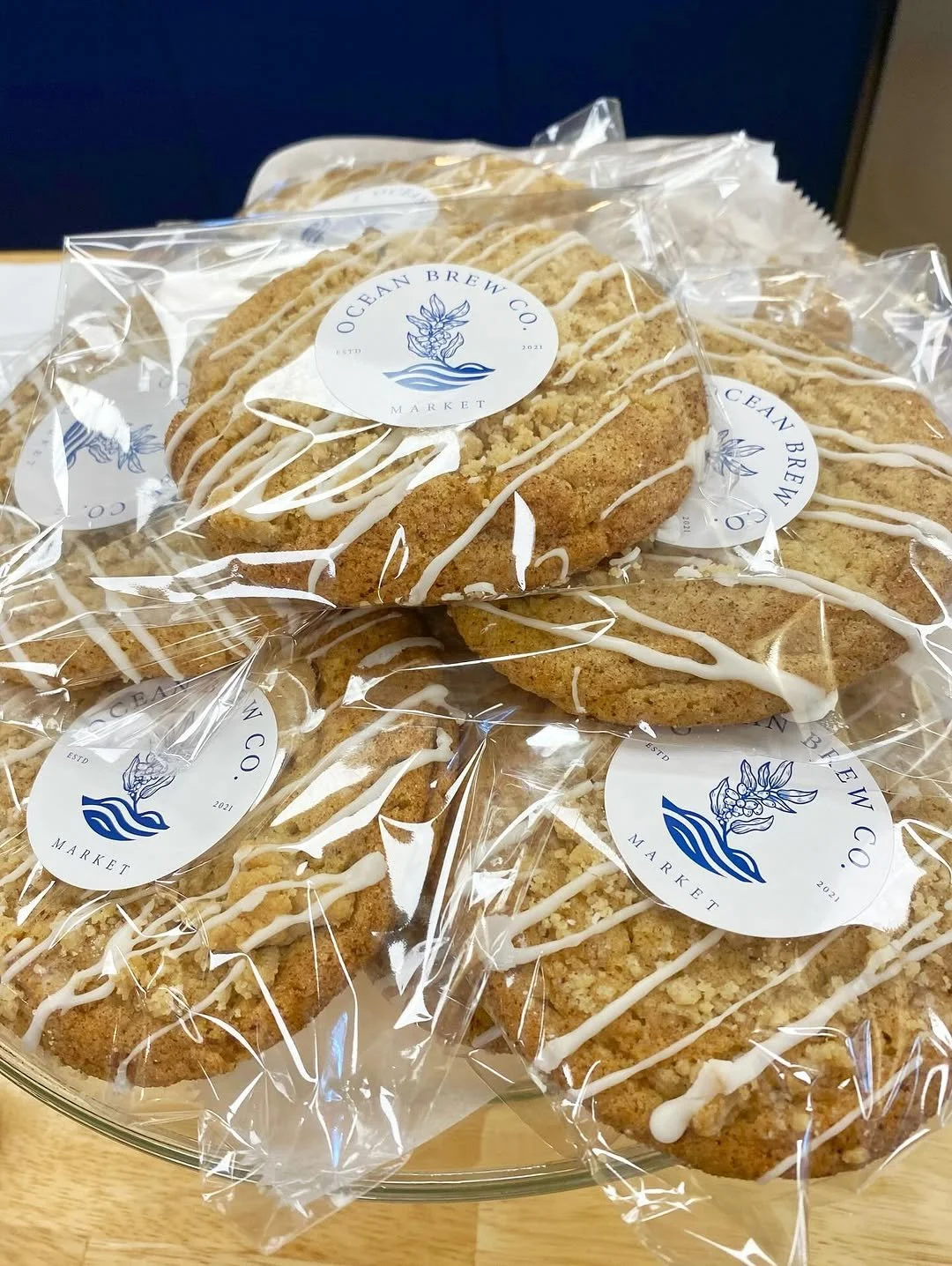 Packaged Ocean Brew Co cookies ready for purchase