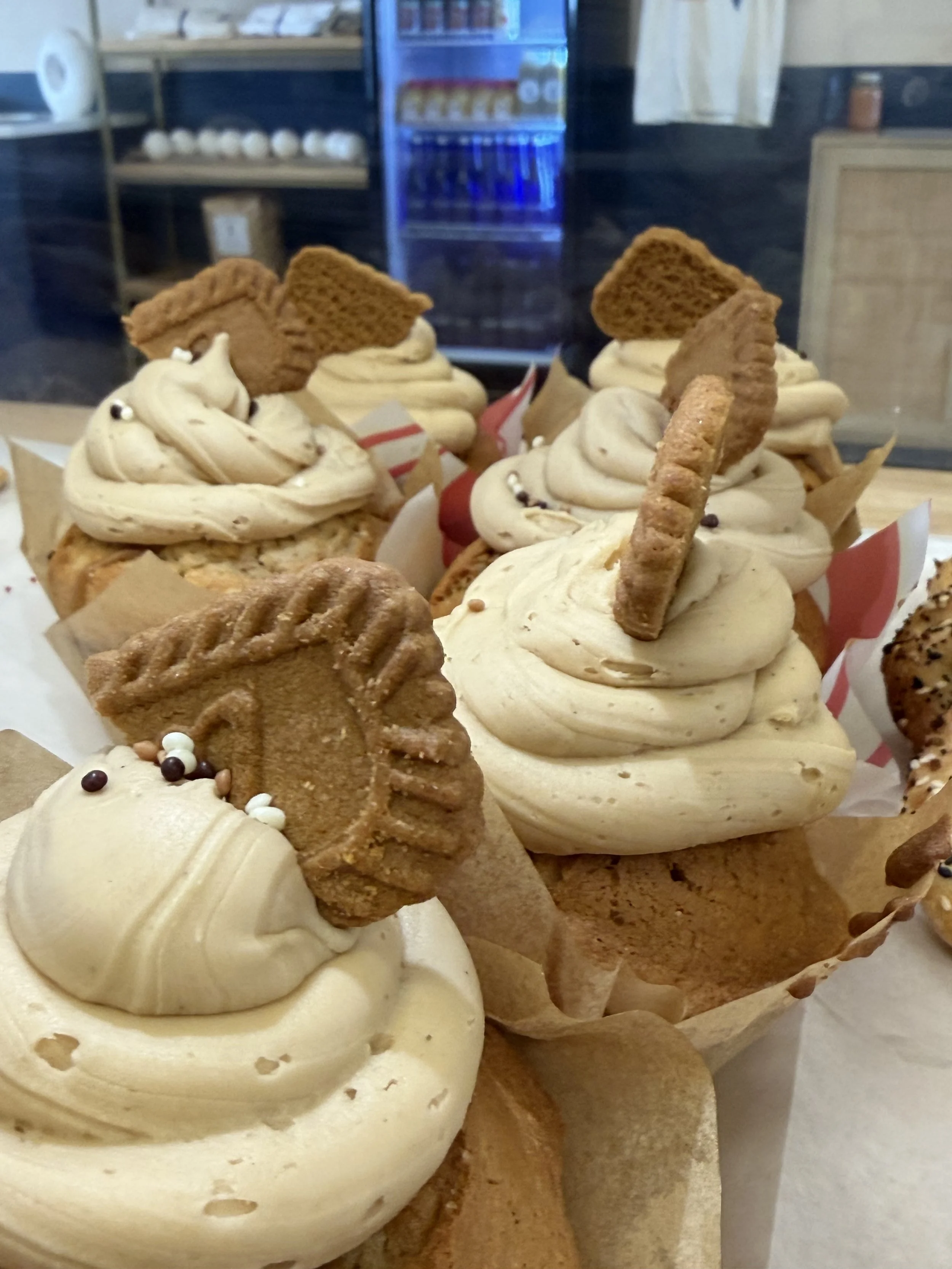 Cupcakes topped with cookies and buttercream frosting at Ocean Brew Co