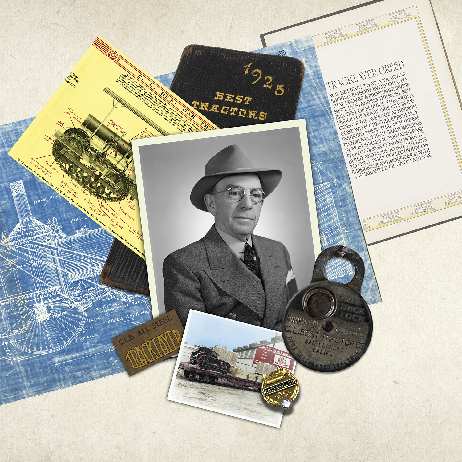 The heart of this piece is Clarence Leo Best, one of Caterpillar’s founders and first chairman in 1925. 