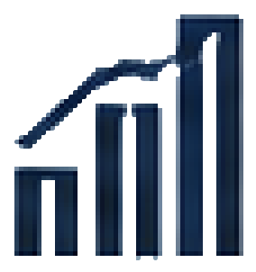 A blue bar graph with a line chart overlay showing growth.