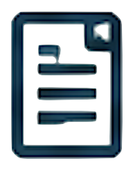 A blue and black icon depicting a document or file with lines of text.