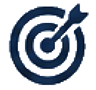 A stylized blue target with an arrow hitting the bullseye.
