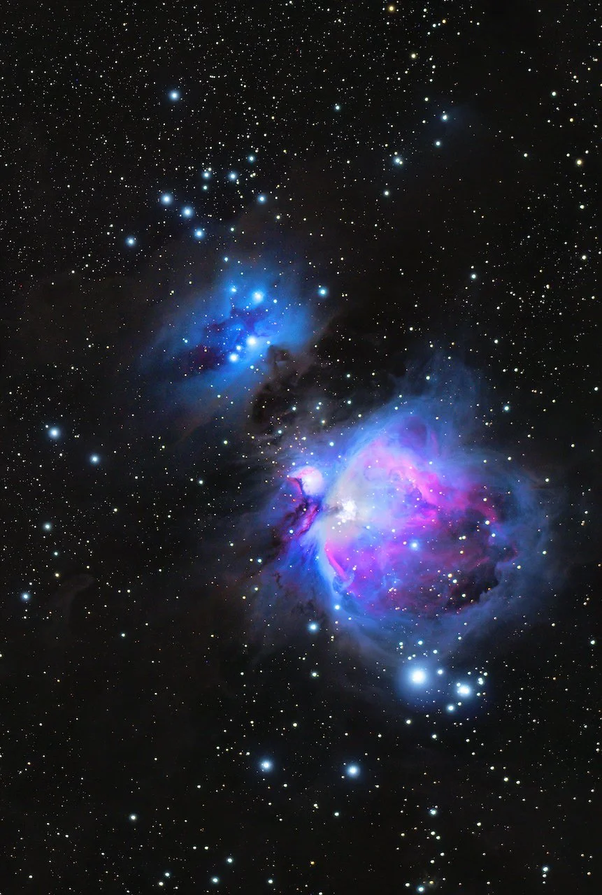 The Running Man reflection nebula and the Great Nebula in Orion