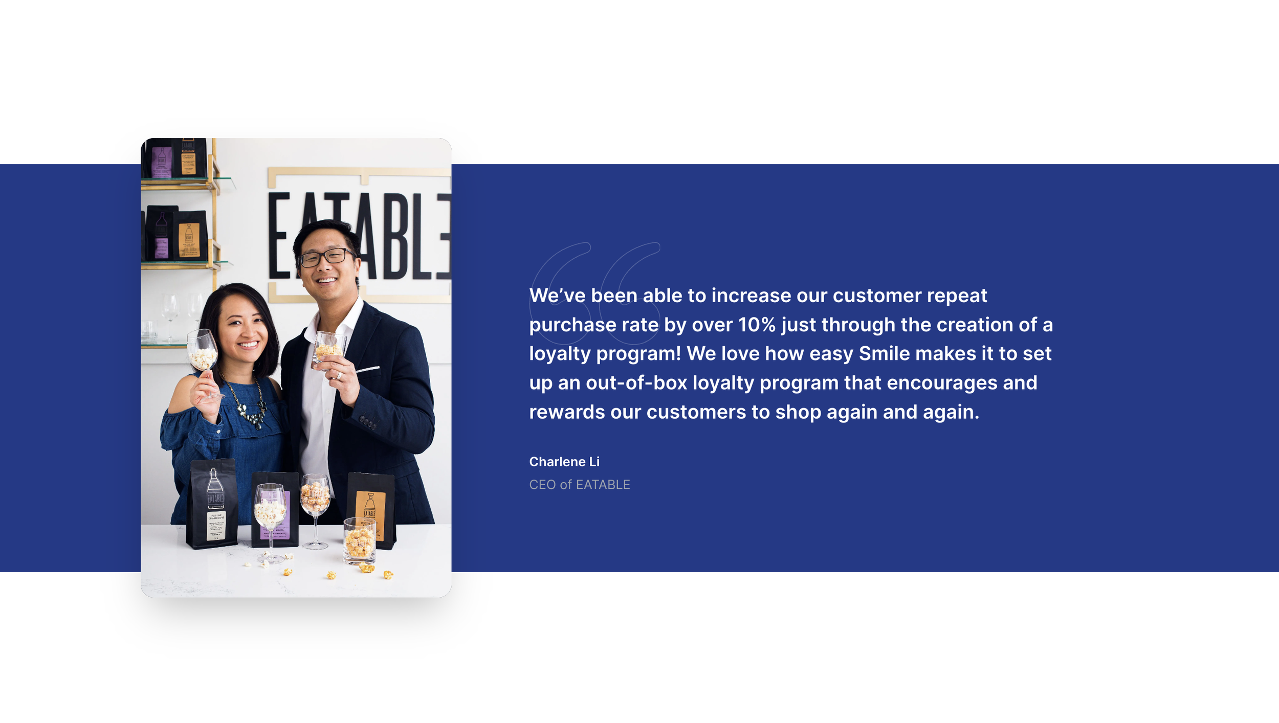 Smile.io: Homepage testimonial. 