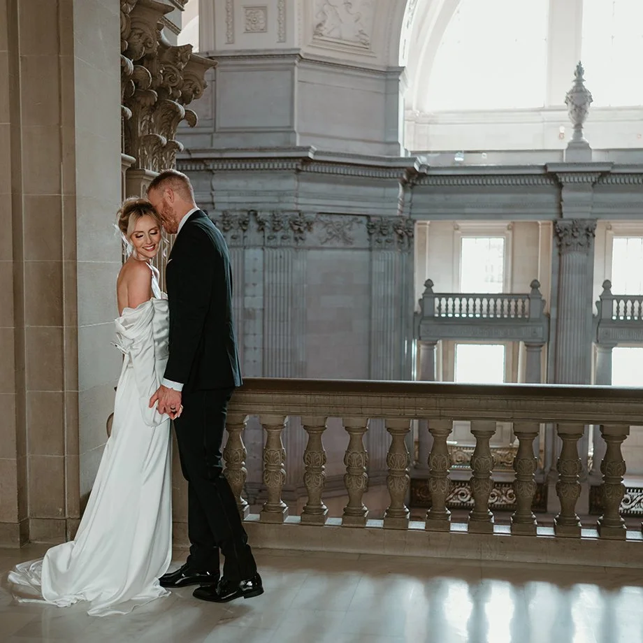 Featured on Real Weddings Magazine Spring 2025, Elopement Wedding Inspiration Shoot at San Francisco City Hall, Photographer: Your Moments Photography 2023, Hair & Makeup by Ultraviolet Bridal Co.
