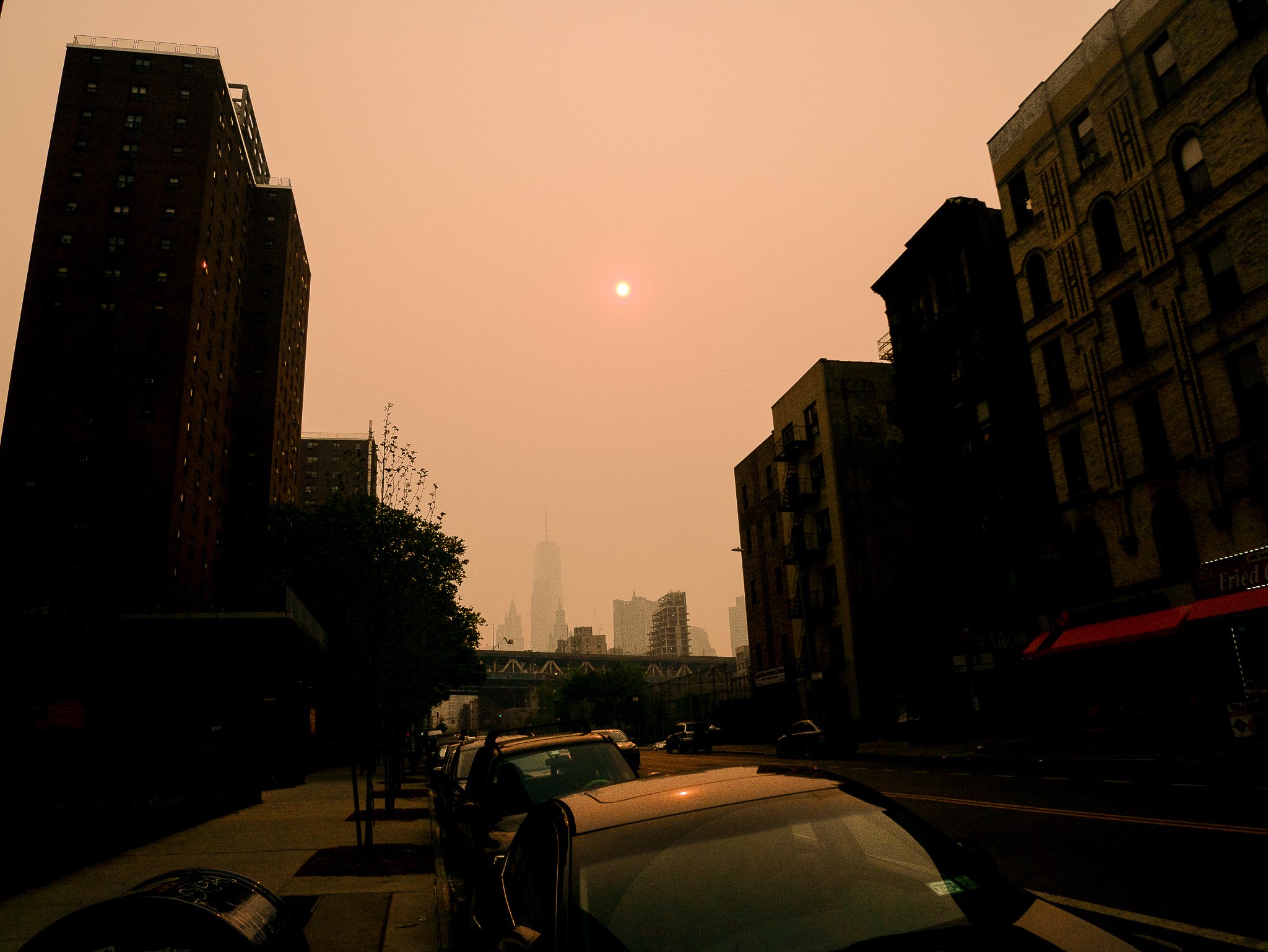 View of the sun from Chinatown