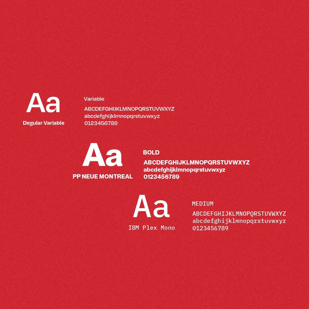 Comparison of three different font styles on a red background, showing uppercase and lowercase letters, sample text, and numbers for each font.