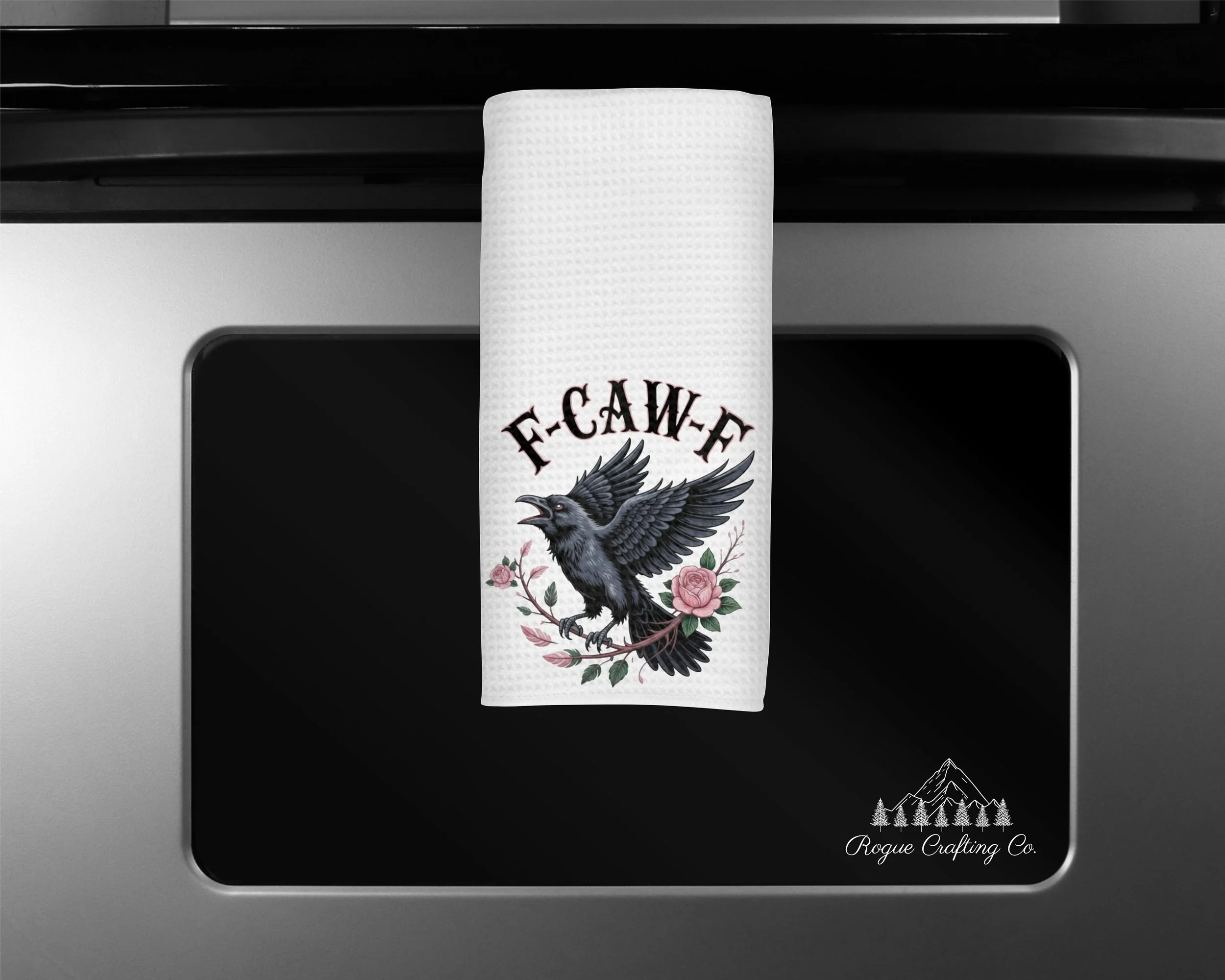 🐦 F-Caw-F Floral Waffle-Weave Towel