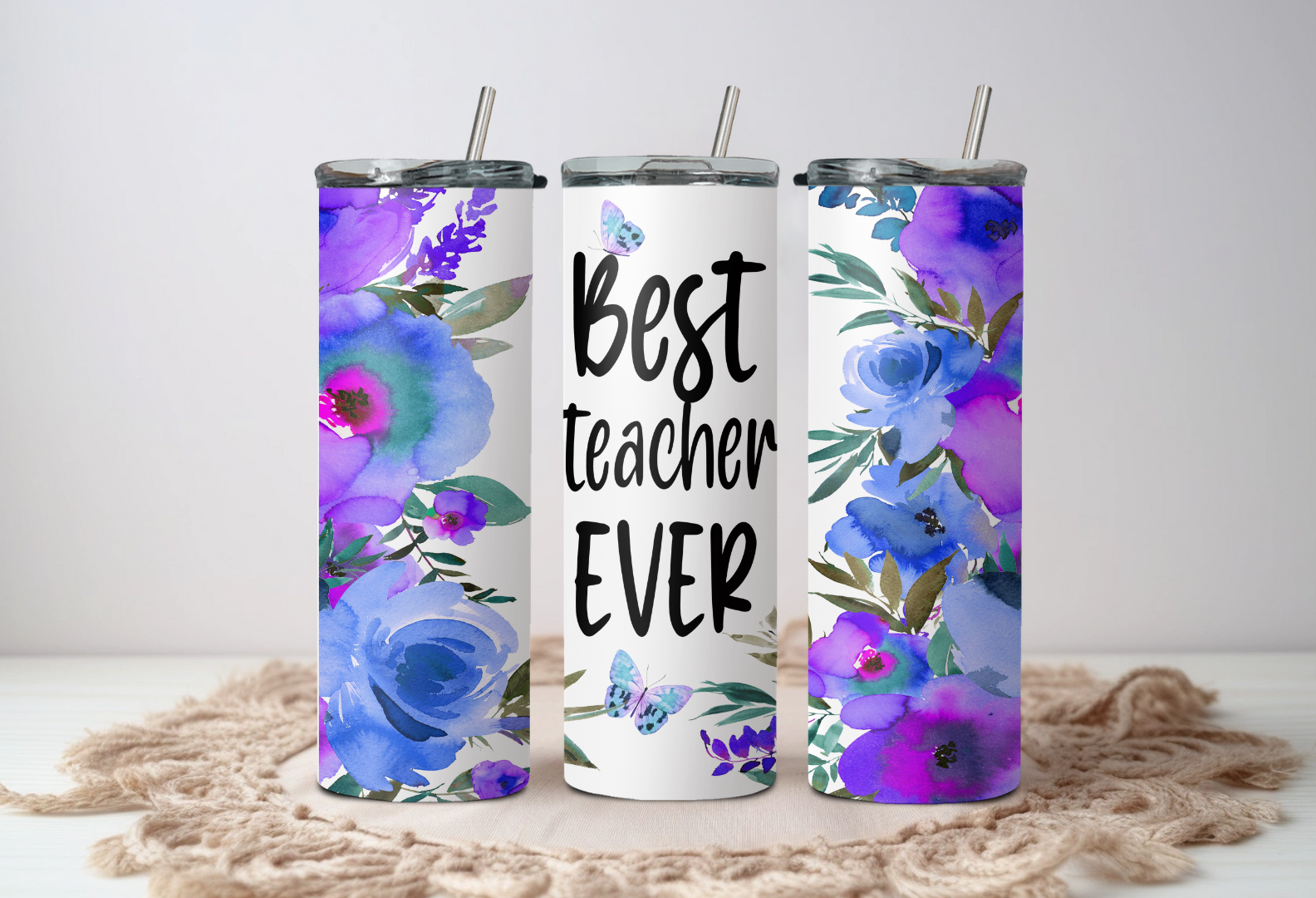 Best Teacher Ever Floral Tumbler