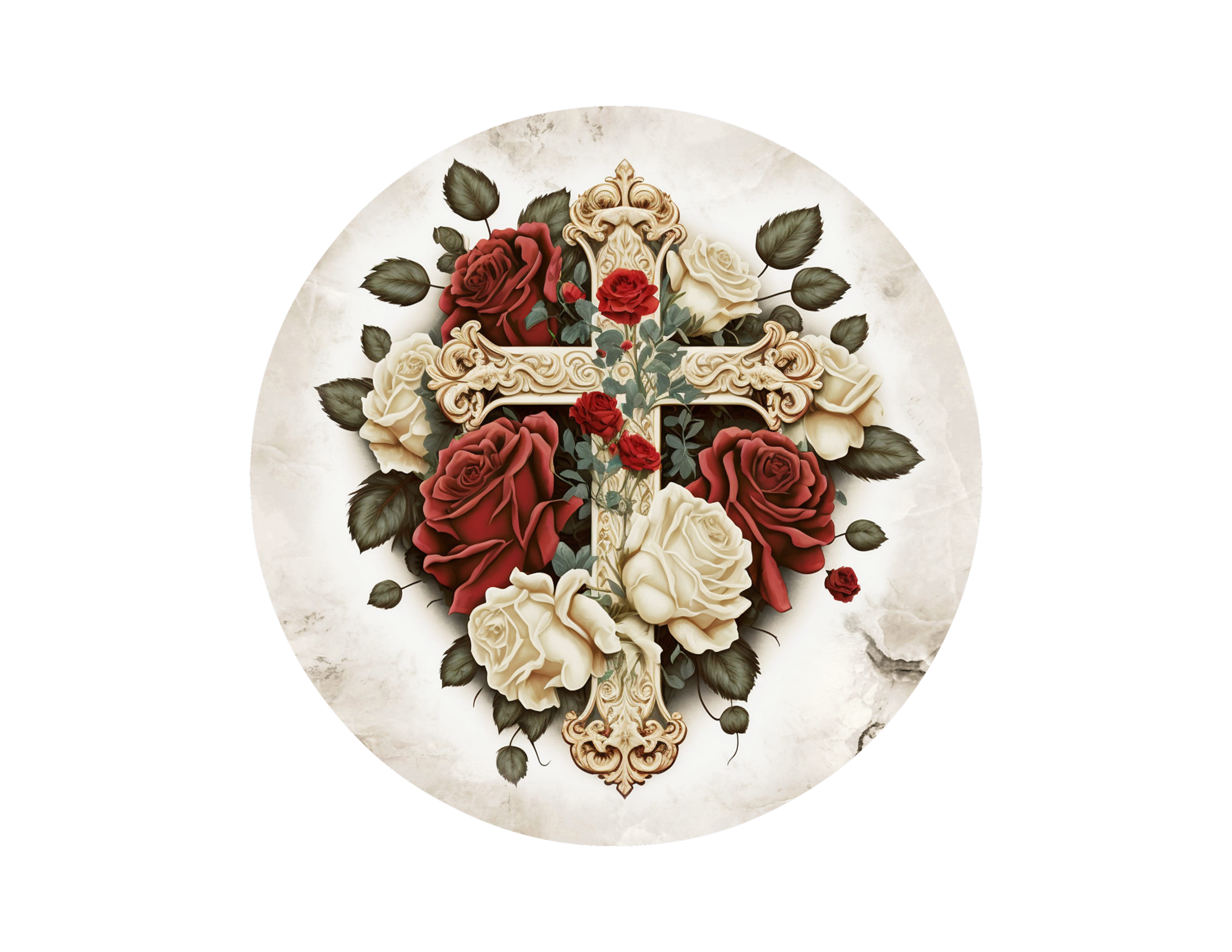 Ornate Cross and Roses Keychain