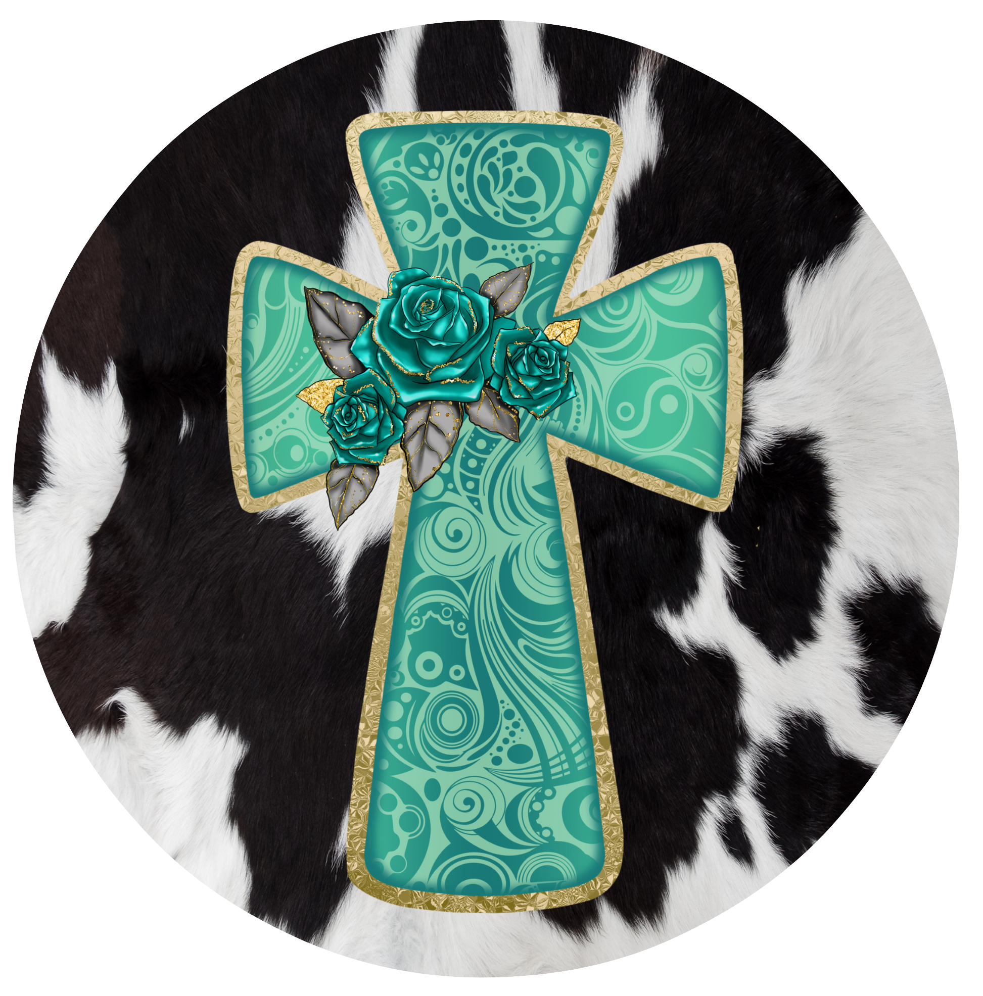 Cow Print Cross Keychain