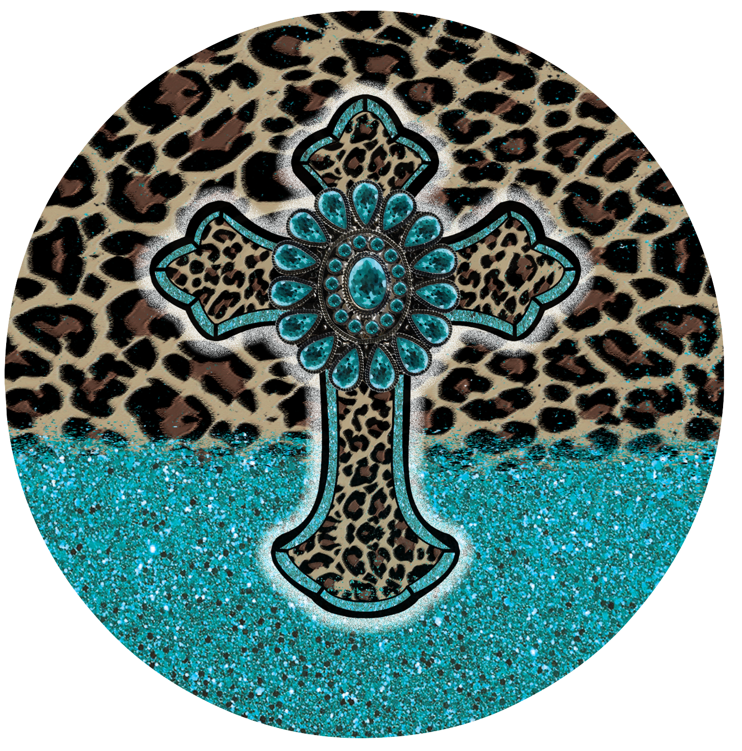 Leopard Print Cross Keychain