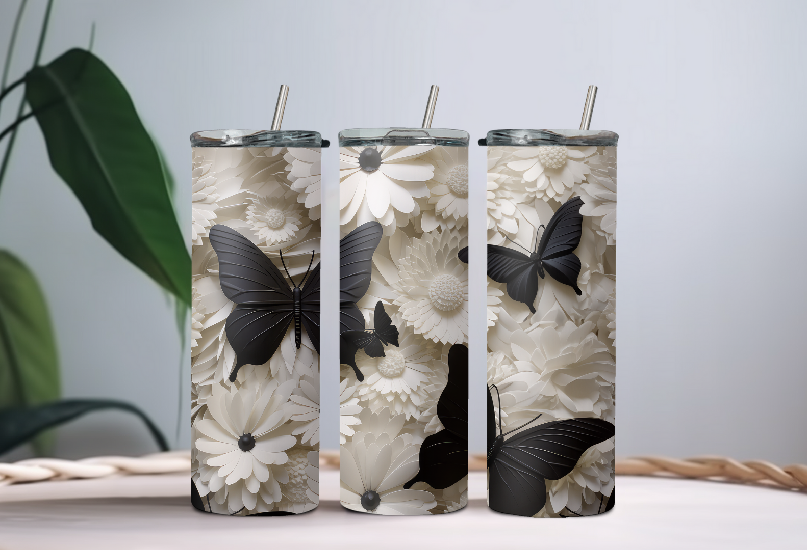 Elegant Black Butterfly 3D Tumbler