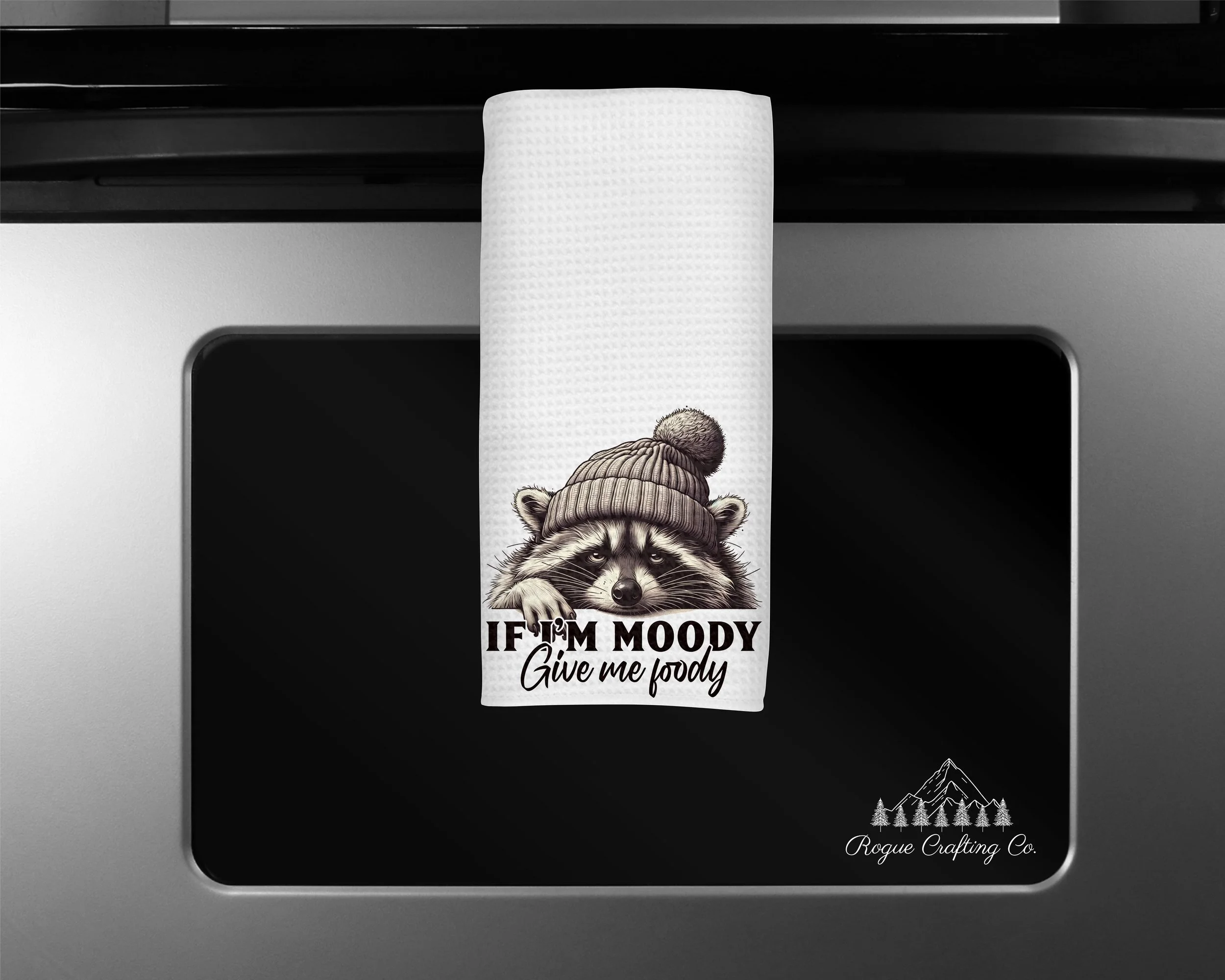 🦝 If I'm Moody Give Me Foody Waffle-Weave Towel