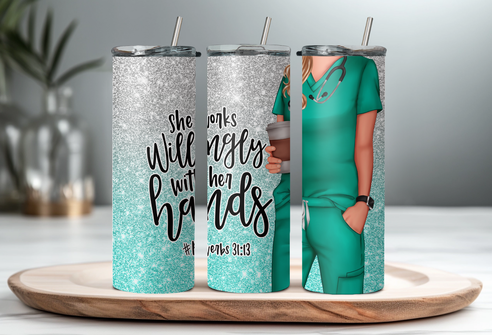 She Works Willingly, Teal 2 Tumbler
