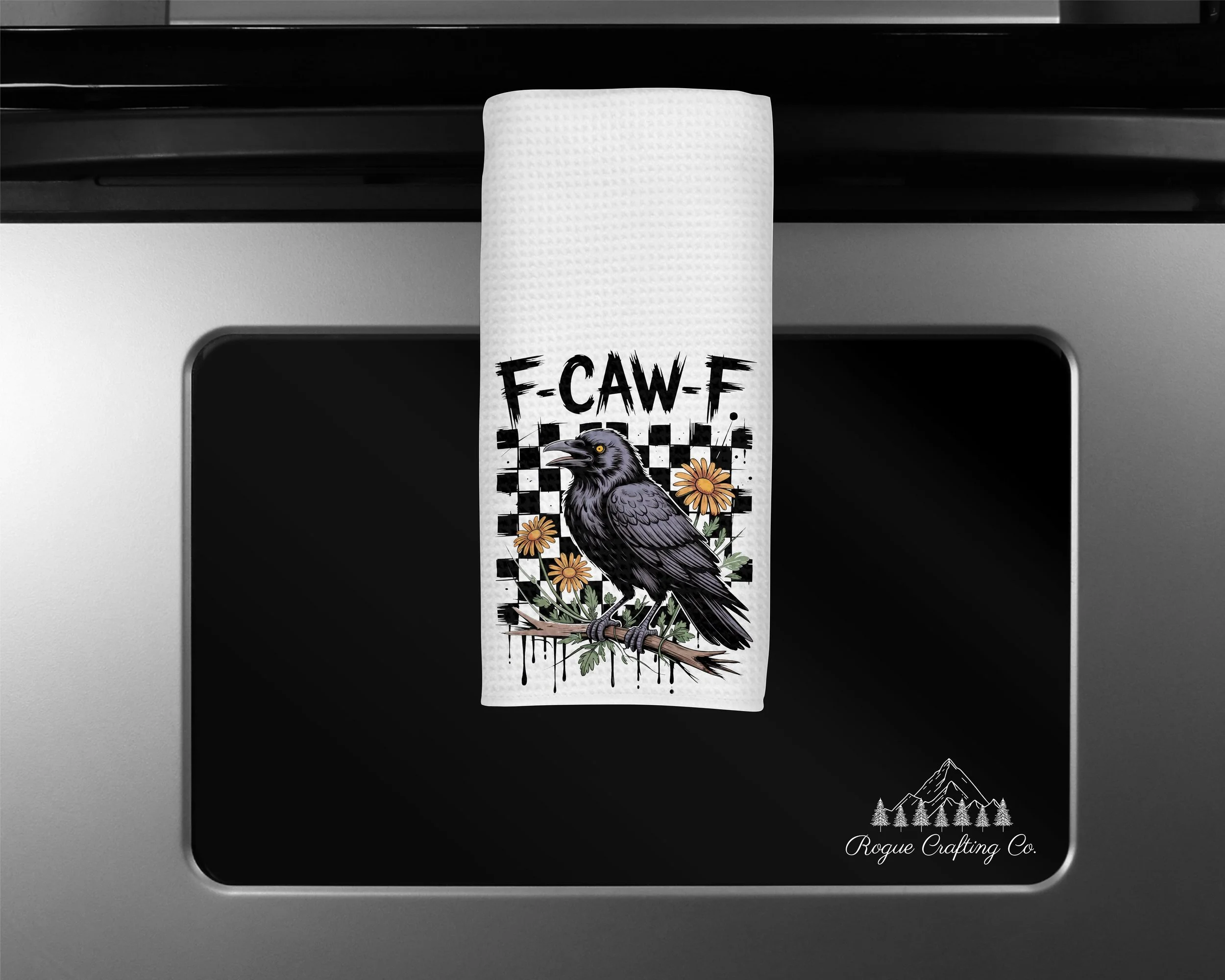 🐦 F-Caw-F Checkered Waffle-Weave Towel