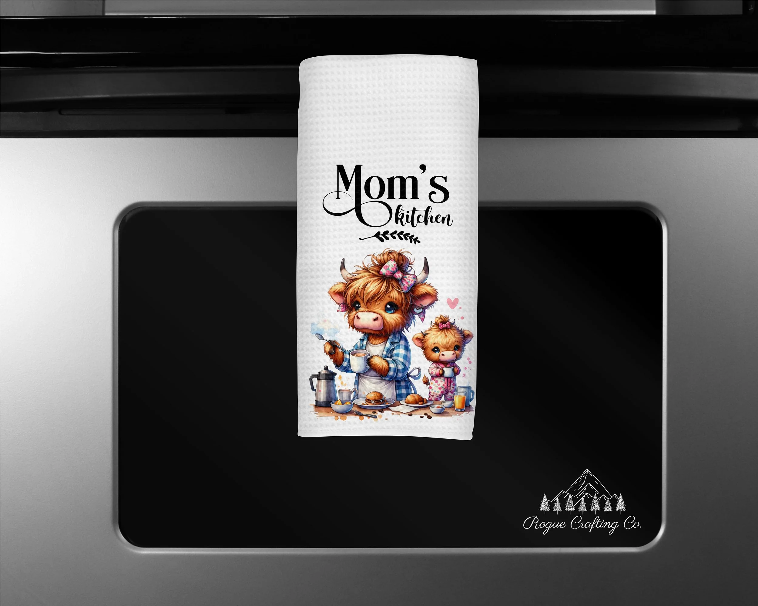 🐮 Mom's Kitchen Cows Waffle-Weave Towel