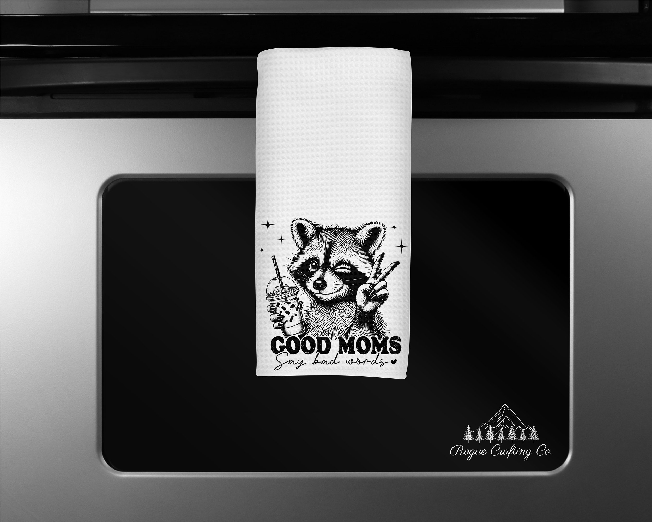 🦝 Good Moms Say Bad Words Waffle-Weave Towel