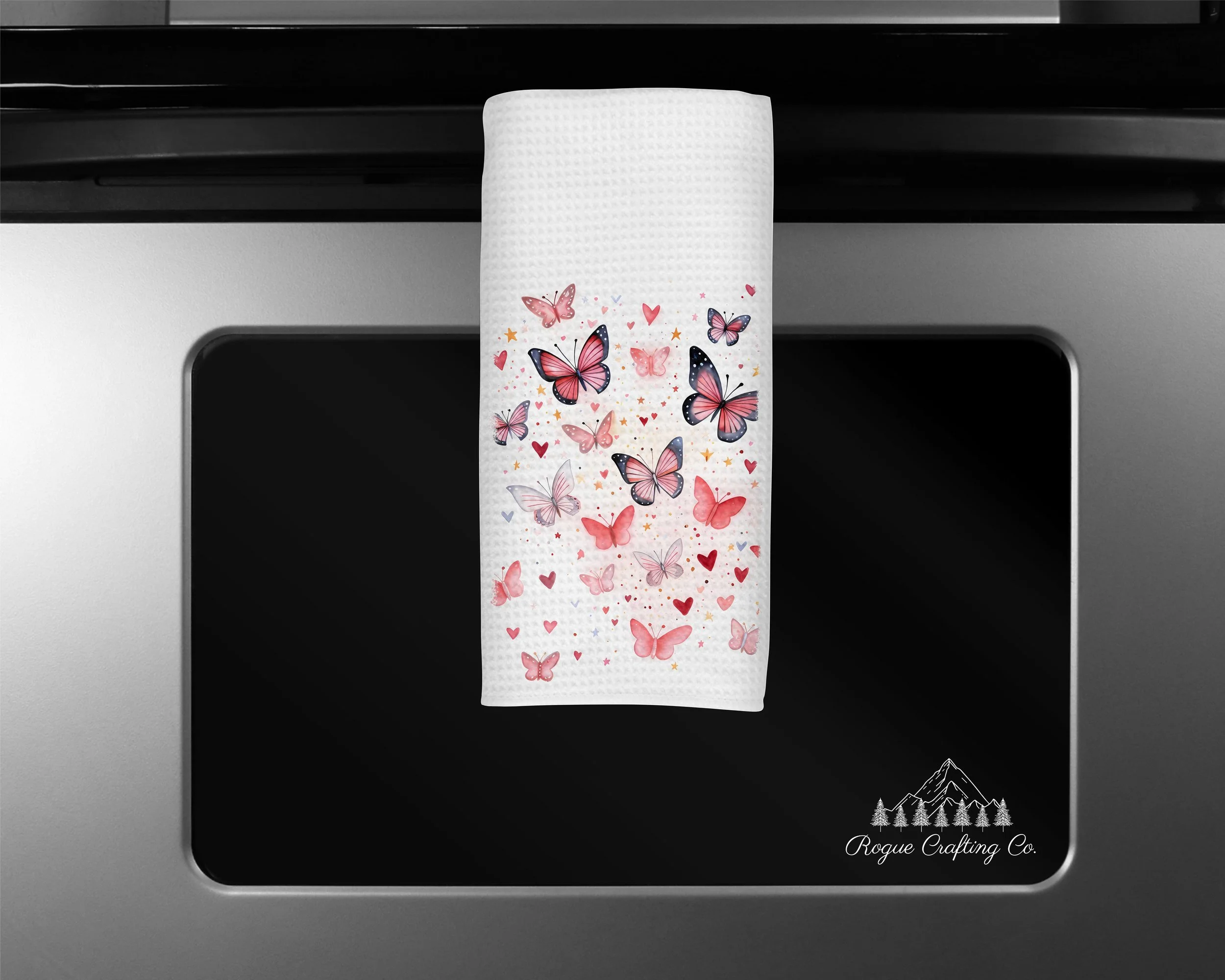 🦋 Pink Whimsical Butterflies Waffle-Weave Towel