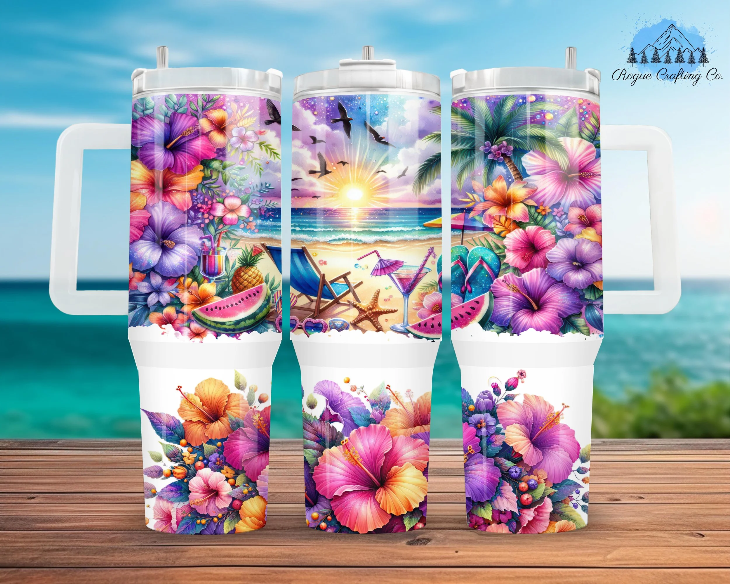 🍹 Tropical Beach Sunset Tumbler 🌺✨