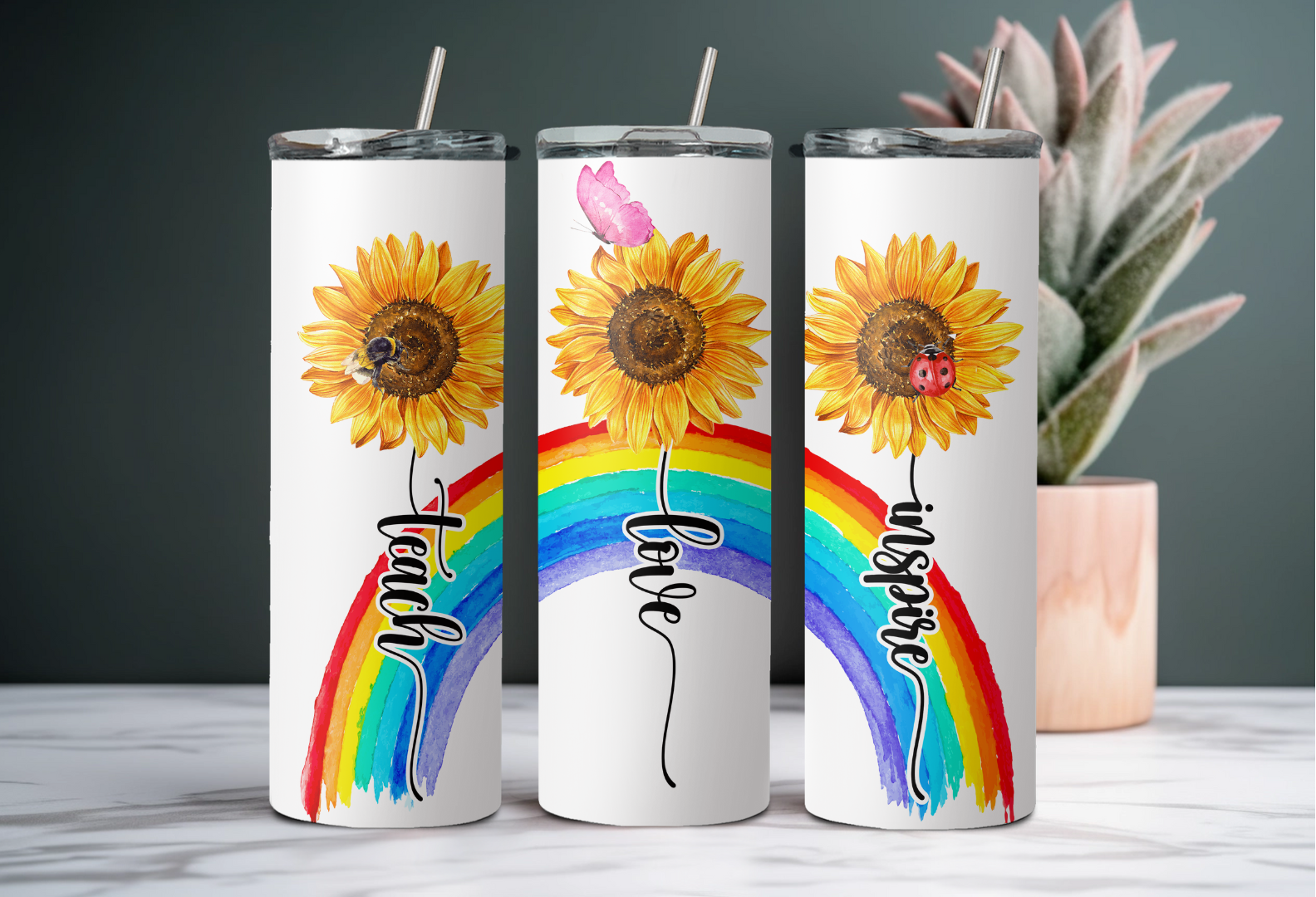 Teach Love Inspire Sunflower Tumbler