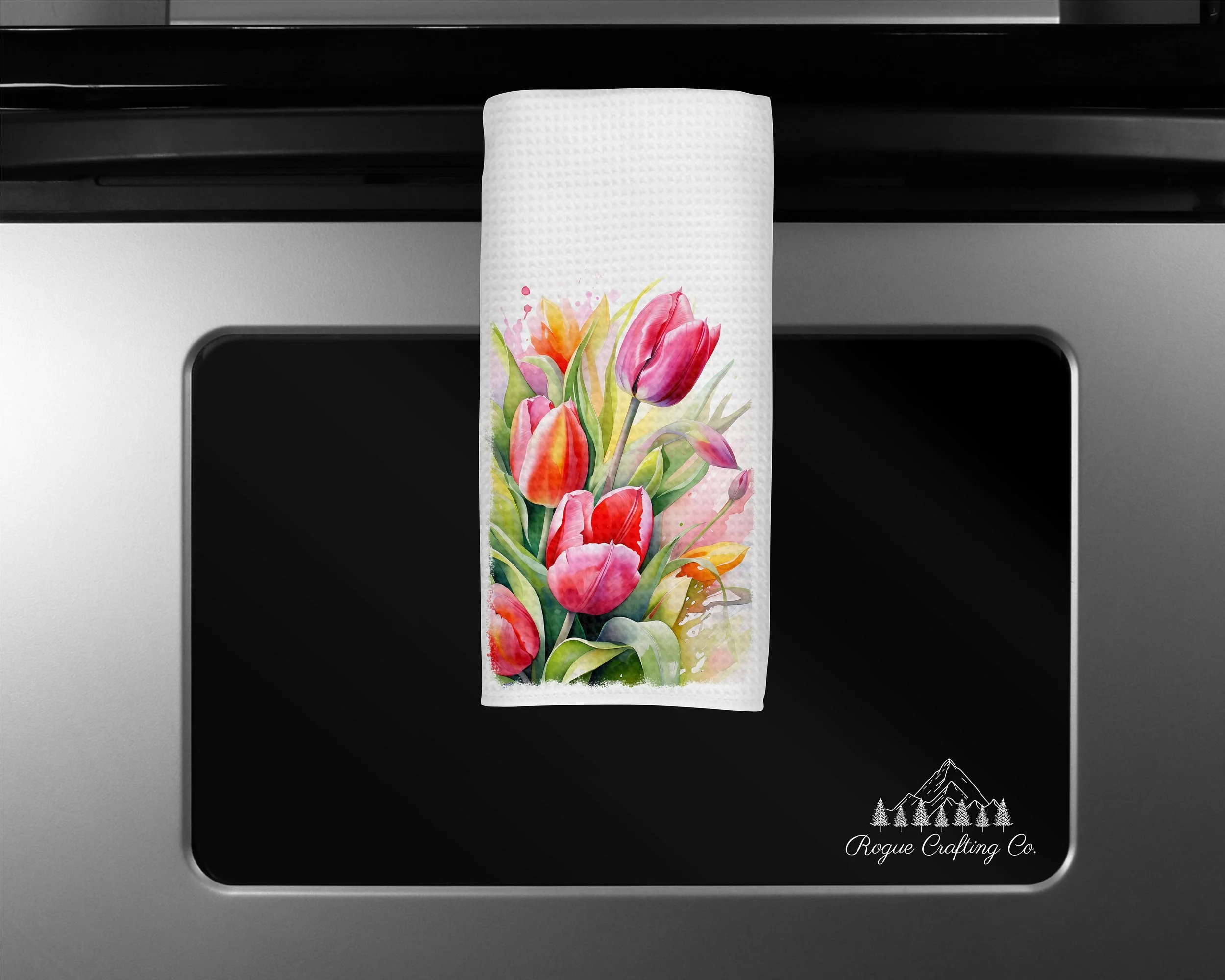 🌷 Elegant Watercolor Tulips Waffle-Weave Towel