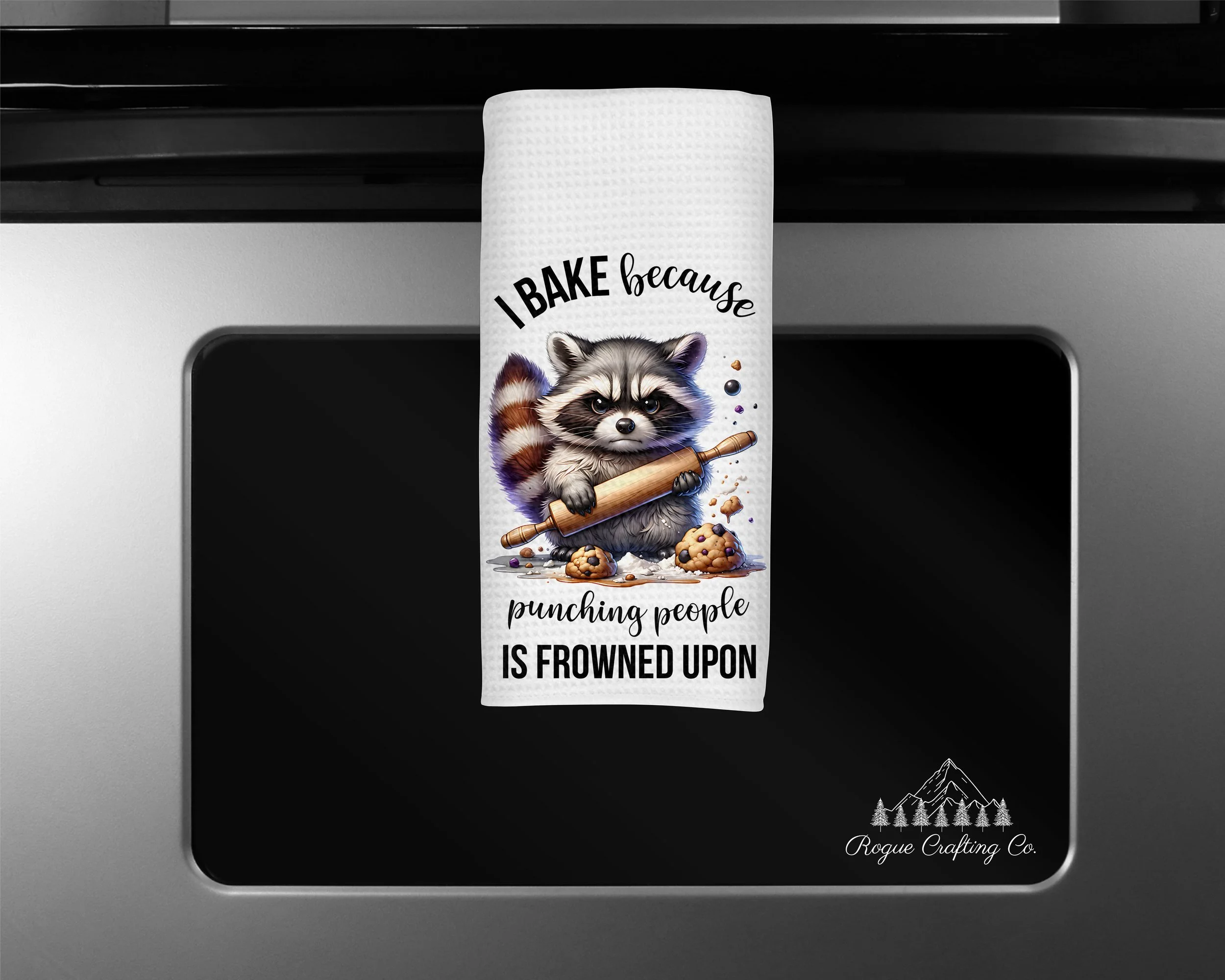 🦝 Rolling Pin Rage Raccoon Waffle-Weave Towel