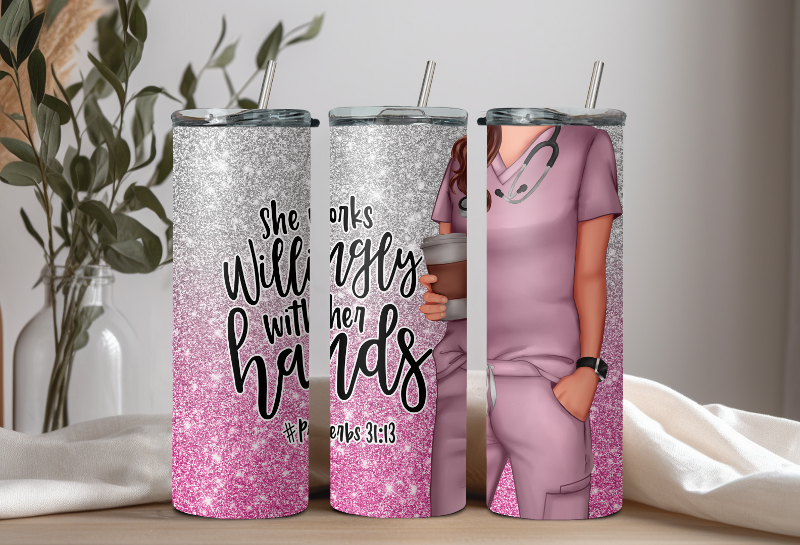 She Works Willingly, Pink 2 Tumbler
