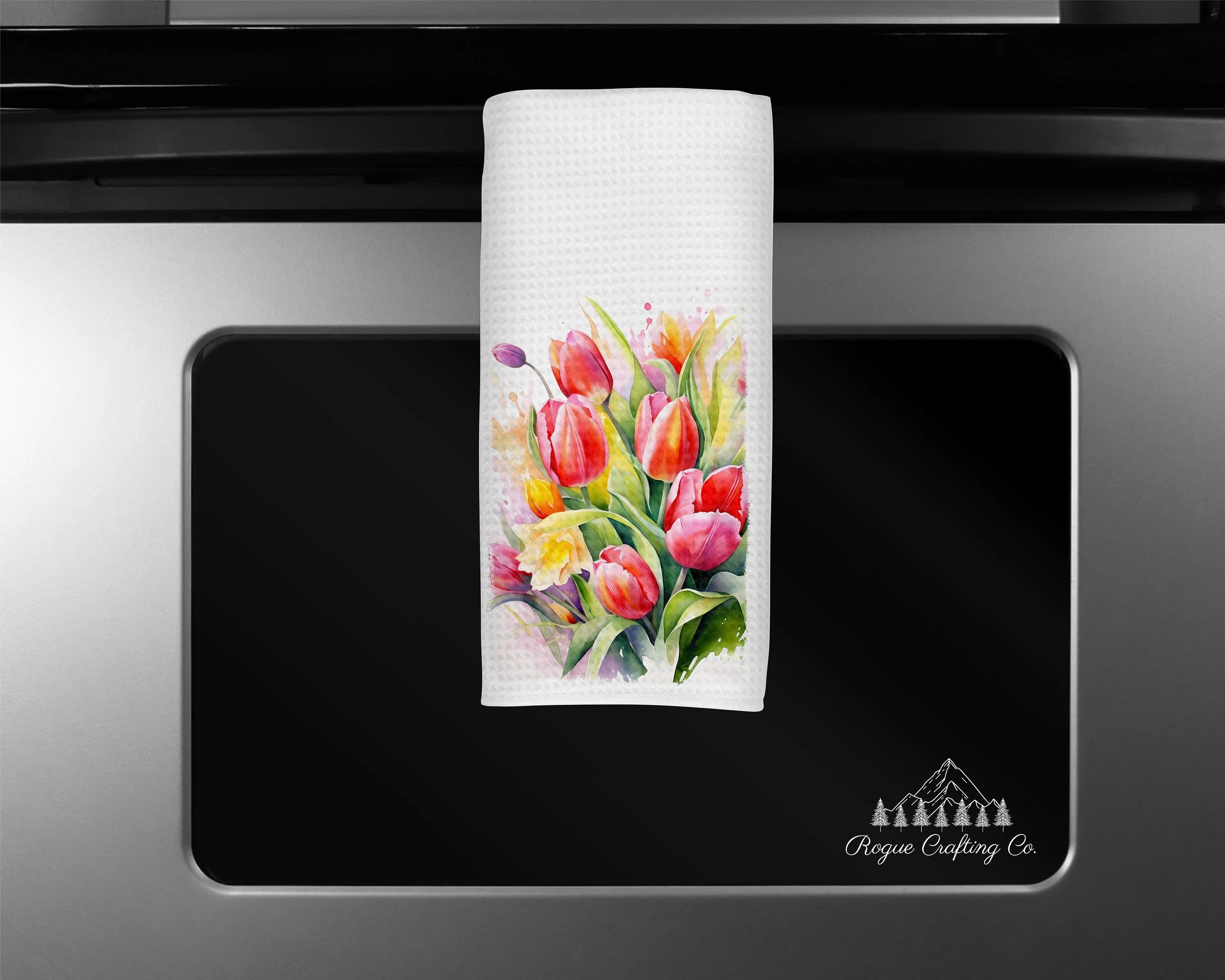 🌷 Vibrant Tulip Bouquet Waffle-Weave Towel