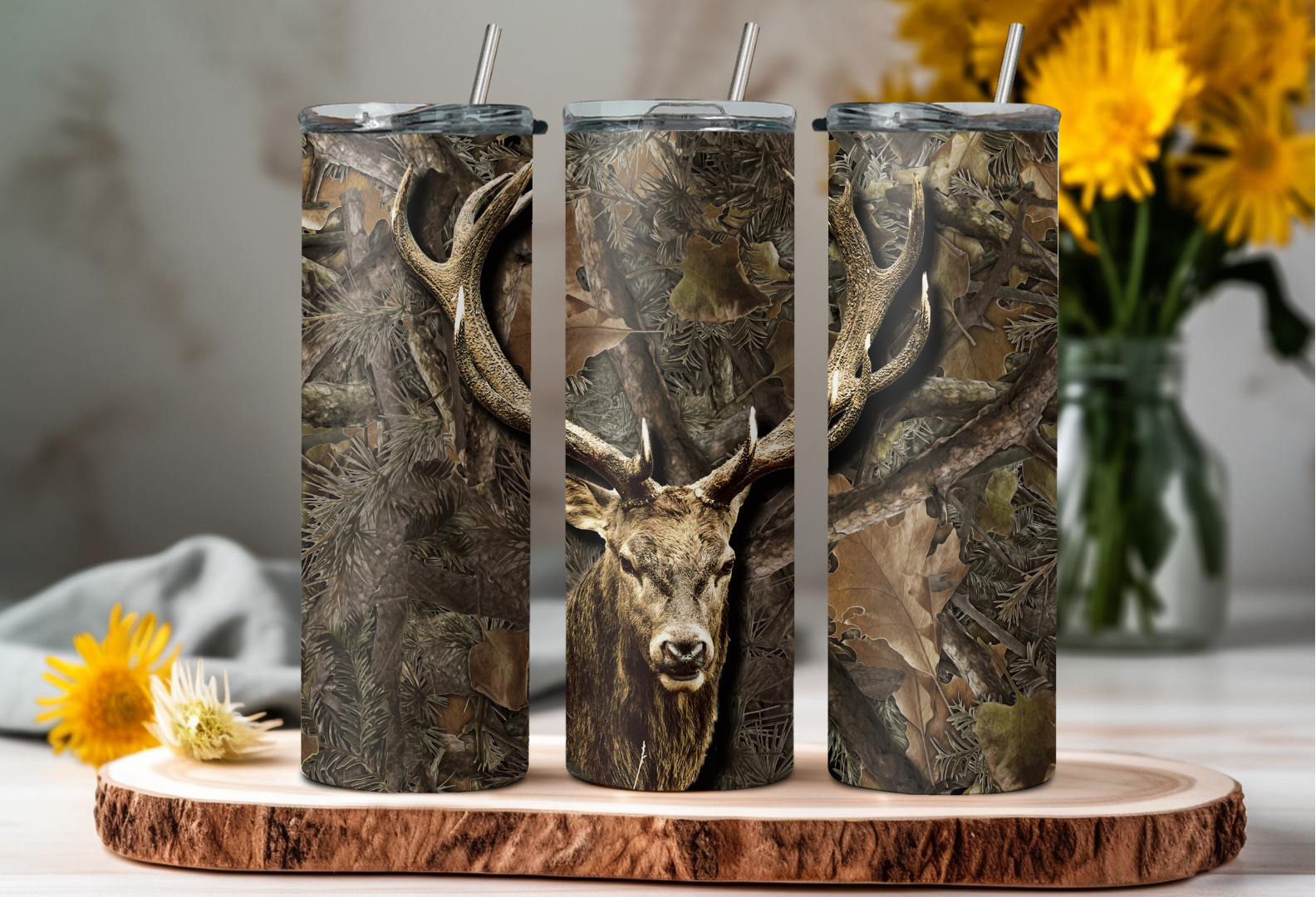 Bull Elk on Camo Tumbler