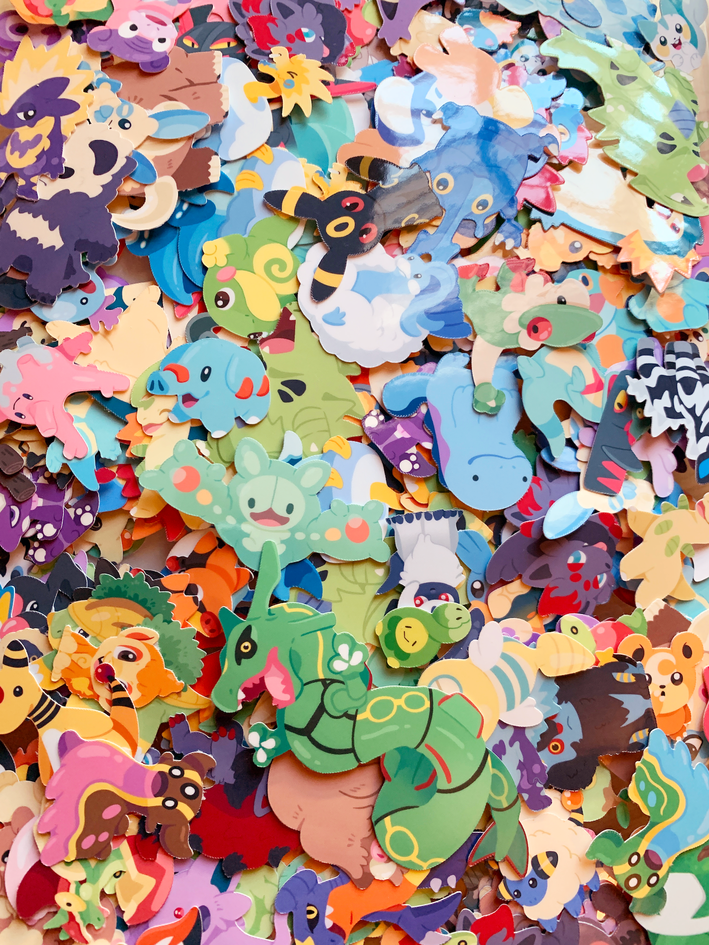 Some of the pokemon stickers from my tall grass packs, over 200 possible designs