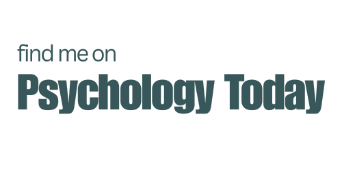 Dark blue text that says "Find me on Psychology Today"