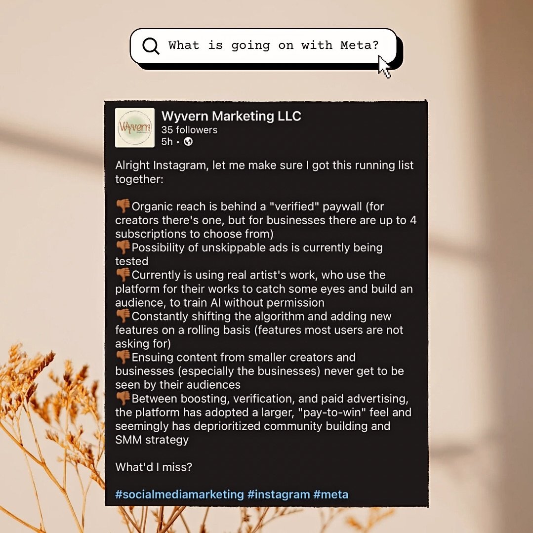 What are your thoughts on the changes happening on the Meta platforms? Do you find yourself moving away and prioritizing other platforms? Let us know your thoughts below ⬇️

#igupdate #metaplatforms #socialmediatrends #linkedinpost
